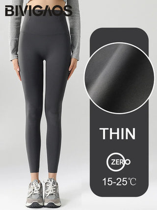 BIVIGAOS Leggings de tiburón de cintura alta de otoño e invierno para mujer, leggings cálidos de vellón sin costuras, leggings deportivos casuales delgados y delgados para fitness 
