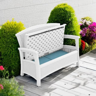 Elements Stylish Lightweight Loveseat Outdoor Seating with Convenient Built In Universal Storage, and All Weather Plastic