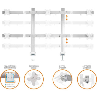 6 Monitor Mount Desk Setup - Heavy-Duty Height Adjustable Monitor Stand, Swivel Arm with Clamp-On Base