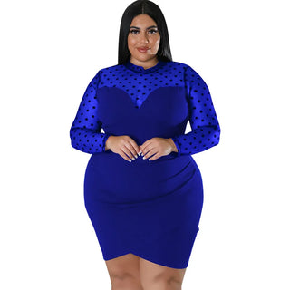 MY1032 plus size women's fashionable and sexy see through mesh splicing tight fitting hip hugging dress