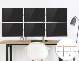 6 Monitor Mount Desk Setup - Heavy-Duty Height Adjustable Monitor Stand, Swivel Arm with Clamp-On Base, 6 Screen VESA Mount