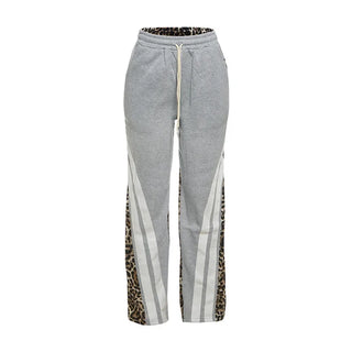 Weird Puss Side Stripe Women Flare Pants Autumn Hipster Leopard Patchwork Pocket Casual Wild Basic Street Sweatpants Trousers