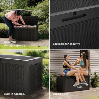 100GAL Deck Box, Outdoor Storage Boxes Lockable Lid for Garden Tools, Patio Furniture, Pool Suppliesand Cushions Black