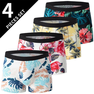 4 Pieces European and American Size MEN'S FASHION Printed Boxer Underwear Comfortable Swimming Trunks Oversized Underwear Shorts