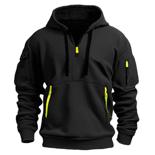 Men's Casual Sports Hoodie Spring Autumn Fashion Solid Color Long-Sleeved Pullover with Arm Pocket And Pull Rope plus Size