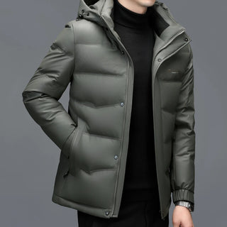 YX-6503 Winter Men's Genuine Leather Down Jacket Hooded Casual Jacket With Thick Down And White Duck Down Jacket Autumn
