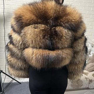 Plus Size Tops Brown Fur Maomaokong Obese Women's Outerwear Natural Raccoon Real Fur Coat Winter Jacket Female Clothing 4xl
