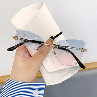 2024 New Luxury Rimless Cat Eye Gradient Sunglasses for Women Ladies Fashion Brand Travel Driving Sun Glasses UV400 Eyewear