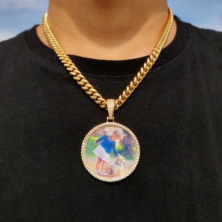 Custom Made Big Photo Medallions 18k Gold Necklace