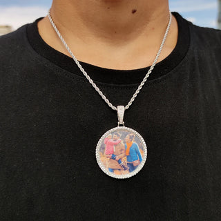 Custom Made Big Photo Medallions 18k Gold Necklace