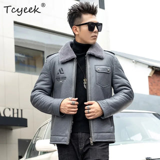 Tcyeek Real Sheepskin Fur CoatsMotocycle Jacket Genuine Leather Man Jackets Natural Fur Coat Men Winter Clothes Куртка Мужская
