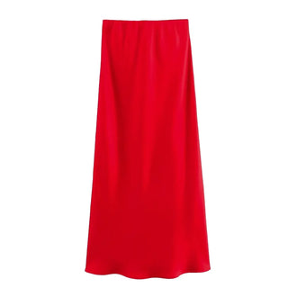 TRAFZA 2024 Y2K Casual Women Long Skirt Spring Elastic High Waisted A-Line Casual Female Satin Skirts High Street Lady Skirts