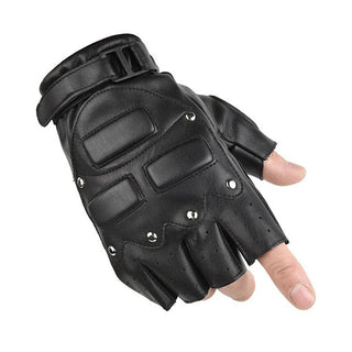 Men Women Half Finger Sports Fitness Tactic Fighting Protect Pad Glove Metal Rivet Punk PU Leather Equipment Exercise Mitten O20