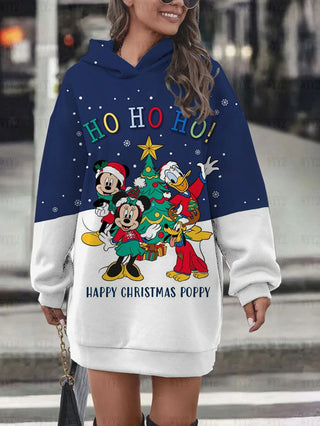 Hot sale new autumn and winter women's hooded skirt Christmas Disney Mickey Minnie print comfortable sweatshirt hoodie