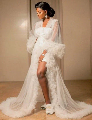 Customized Bridal Maternity Dresses Robes for Photography Sheer Robe Puffy Fluffy Tulle Maternity Dressing Gowns Women Bathrobe