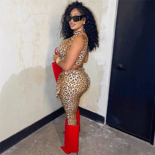 Weird Puss Summer 2 Piece Set Women Leopard Print Inclined Shoulder Tank Tops+Shorts Stretch Tight Matching Streetwear Outfits