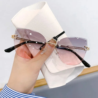 2024 New Luxury Rimless Cat Eye Gradient Sunglasses for Women Ladies Fashion Brand Travel Driving Sun Glasses UV400 Eyewear