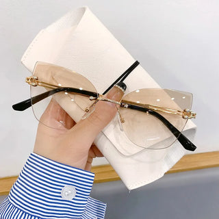 2024 New Luxury Rimless Cat Eye Gradient Sunglasses for Women Ladies Fashion Brand Travel Driving Sun Glasses UV400 Eyewear