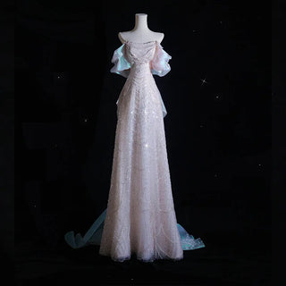 2025 Elegant Shiny Women Evening Dresses High End Pearls Sequins with Bow Prom Birthday Party Gowns Formal Robes De Soirée