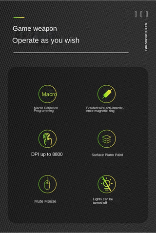 Macro Definition 7D Esports Gaming Mouse USB Right Hand RGB Backlit Can Be Turned off Heavy Duty Wired Stock Office Home LOL