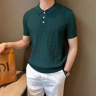 Vertical Jacquard Knitted Short-sleeved Polo Shirt Fashionable Trendy and Personalized Versatile Casual Lapel T-shirt