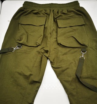 Mens Running Stretch Tights Sweatpants Sports Breathable Fitness Hip Hop Cotton Multi Pocket Cargo Pants Slim Leggings Chain