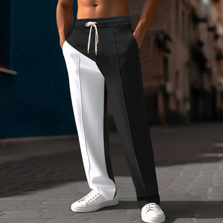 Men's Color Block Drawstring Sports Pants Loose Fit Straight Leg Casual Spring Autumn Street Fashion
