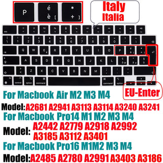 Compatible keyboard cover For MacBook Air 13.6 M2 M3 A3113 A2681 A3114 MacBook Pro14 16 M1 A2442 A2485 A2779 A2780 with touch ID
