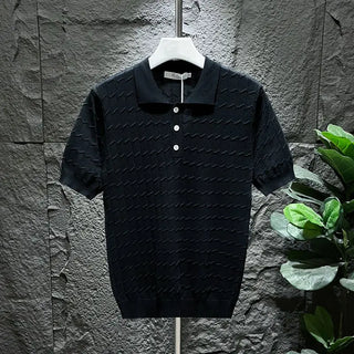 Ice Silk Short-sleeved Men's Cool T-shirt Slim Lapel Draping Handsome Street Style