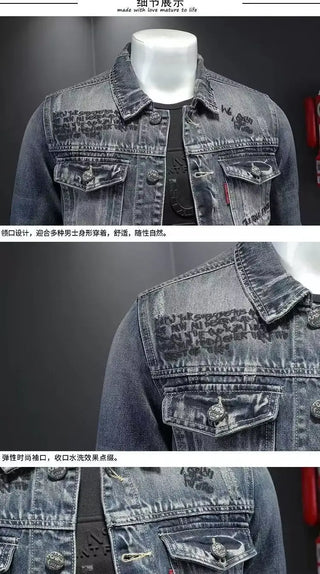New men's denim jacket fashion casual lapel handsome motorcycle jacket high street retro trend loose denim top men's clothing