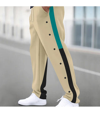 Men New Straight Pants Fashion Button Elastic Casual Trousers Spring Autumn Outdoor Breathable Comfort Pocket Sweat Pants Men