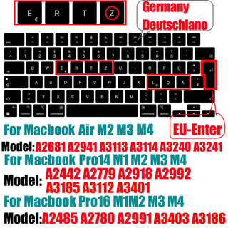 Compatible keyboard cover For MacBook Air 13.6 M2 M3 A3113 A2681 A3114 MacBook Pro14 16 M1 A2442 A2485 A2779 A2780 with touch ID