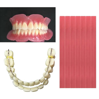 1Set Dentures Fake Teeth Braces Wax Strips DIY Kit Reusable Full/Partial Denture Top and Bottom Temporary Fake Tooth Easy Use