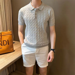 Vertical Jacquard Knitted Short-sleeved Polo Shirt Fashionable Trendy and Personalized Versatile Casual Lapel T-shirt