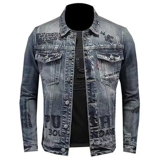 New men's denim jacket fashion casual lapel handsome motorcycle jacket high street retro trend loose denim top men's clothing