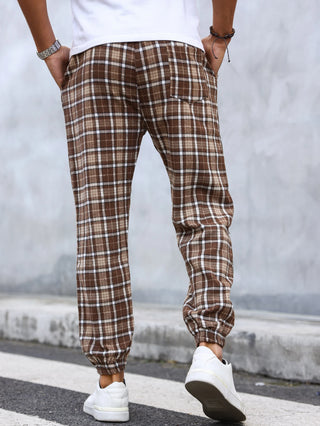 Men's Plaid Print Cuffed Casual Trousers Comfortable Sleepwear Pajamas Pants for Relaxed Style