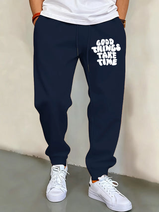 Good Thing Take Time Print Men Basics Pants Hip Hop Multicolor Sweatpants Pocket Autumn Long Pant Unisex Warm Fleece Clothing