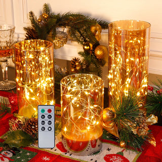 3Pcs Glass Flameless Candles LED Battery Powered Candles Fairy Light Table Lamp with 8-Key Remote Control Christmas Home Decor