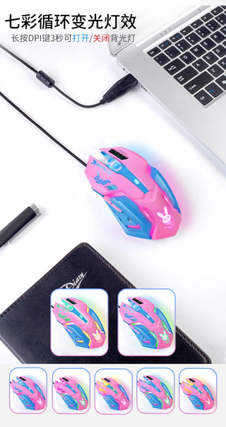 YOOYA YYfVMO161 Game Mouse Pink Rabit Wired USB Cable Gaming Computer Mice Adjustable DPI Ergonomic For Laptop PC