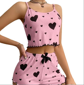 New 2025 Summer Casual Home Sexy Elegant Camis Vest Tank Top Love Print Suspender Shorts Suit for Women Female Clothing Outfits