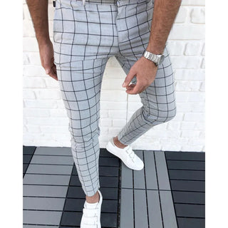 2025 New Spring Men Pencil Pants Fashion Plaid Print Trousers Male Slim Fit Business Clothes Young Men Skinny Pants MY908