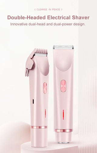 2 in 1 Dual-Head Painless Women Electric Razors Bikini Trimmer Wet Dry Use for Ladies Pubic Hair Detachable Head Electric Shaver