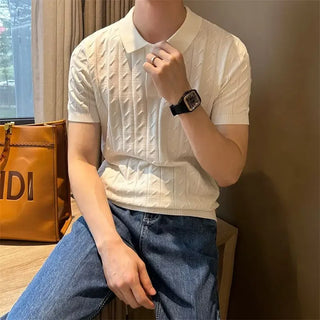 Vertical Jacquard Knitted Short-sleeved Polo Shirt Fashionable Trendy and Personalized Versatile Casual Lapel T-shirt