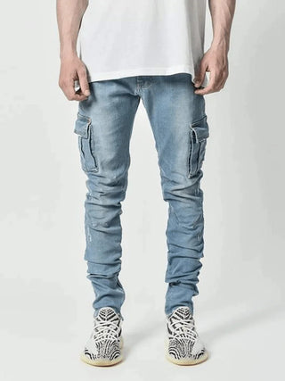 Mens Stretchy Skinny Ripped Jeans Men Side Pocket Washed Slim Denim Pants Biker Jeans Fashion Sweatpants Hip Hop Trousers Jogger