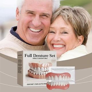 1Set False Teeth Silicone Upper Lower Veneers Perfect Denture Silicone Kit Temporary Orthodontic Fake Tooth Oral Hygiene Care