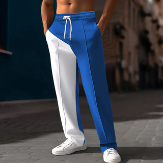 Men's Color Block Drawstring Sports Pants Loose Fit Straight Leg Casual Spring Autumn Street Fashion