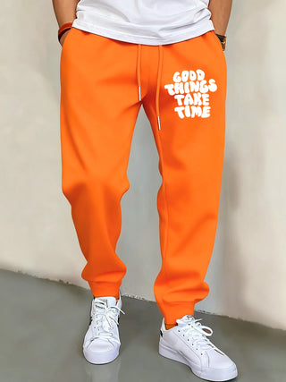 Good Thing Take Time Print Men Basics Pants Hip Hop Multicolor Sweatpants Pocket Autumn Long Pant Unisex Warm Fleece Clothing