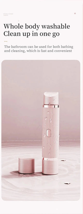 Waterproof 2in1 Electric Shaver for Women Bikini Hair Trimmer Wet Dry Use Dual Head Detachable Cordless Rechargeable