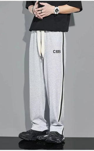 Fleece Thick Warm Straight Casual Pants Men Autumn Winter New Patchwork Striped Drawstring Waist Loose Versatile Sports Trousers