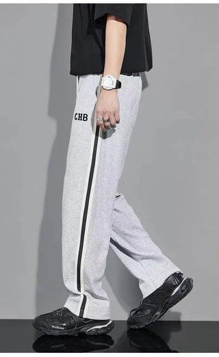 Fleece Thick Warm Straight Casual Pants Men Autumn Winter New Patchwork Striped Drawstring Waist Loose Versatile Sports Trousers